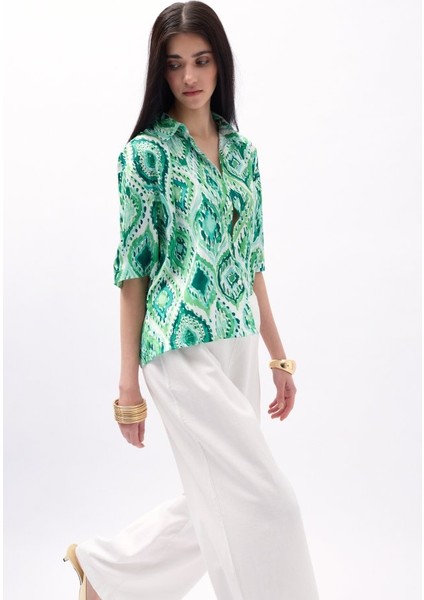 Mottisfashion Desenli Saten Gömlek