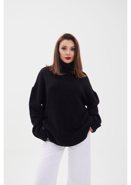 Mottisfashion 43151 Triko Balıkçı Salaş Kazak-Siyah