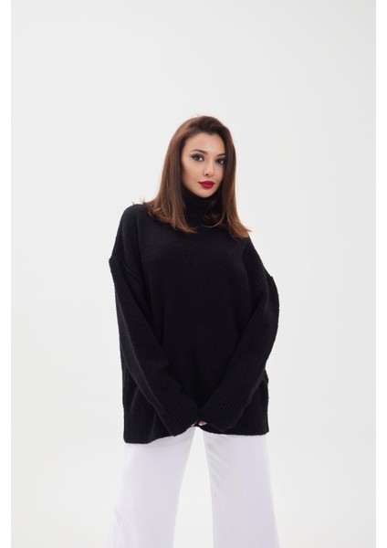 Mottisfashion 43151 Triko Balıkçı Salaş Kazak-Siyah