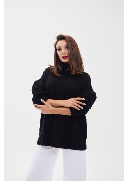 Mottisfashion 43151 Triko Balıkçı Salaş Kazak-Siyah