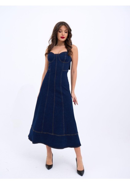 Mottisfashion 7090 Kot Elbise-Mavi