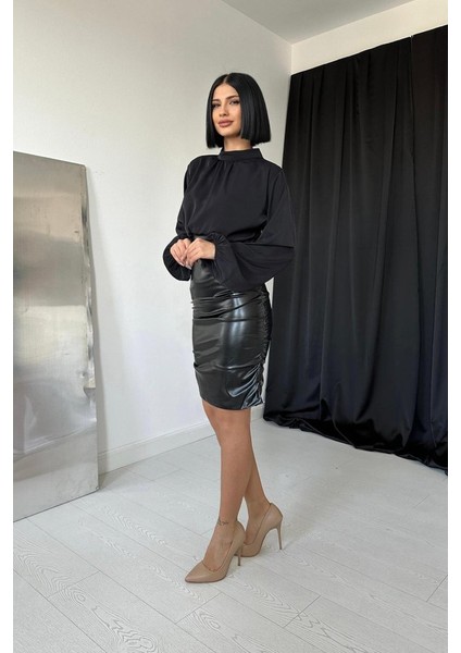 Mottisfashion Siyah Deri Elbise fiyatları