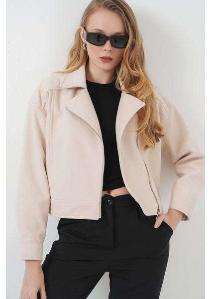 Mottisfashion 0717 Kısa Kaşe Ceket - Bej