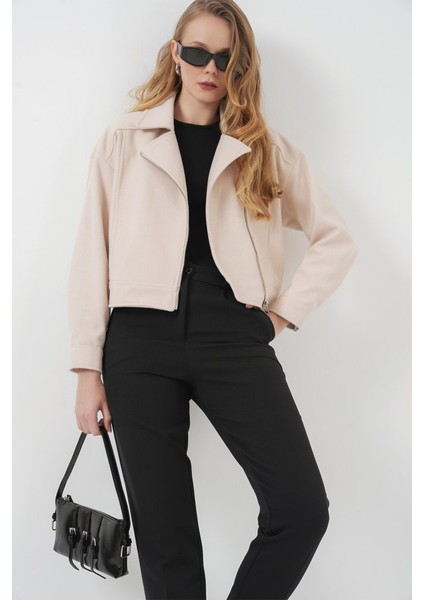 Mottisfashion 0717 Kısa Kaşe Ceket - Bej