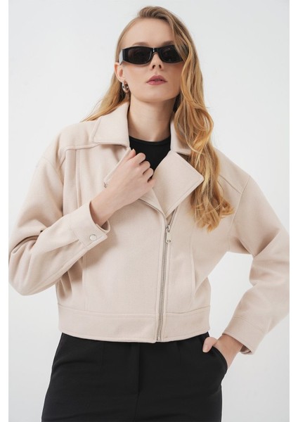 Mottisfashion 0717 Kısa Kaşe Ceket - Bej