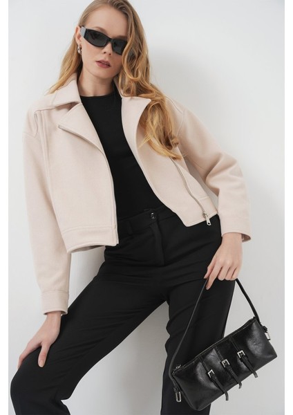 Mottisfashion 0717 Kısa Kaşe Ceket - Bej