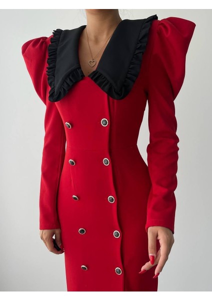 Mottisfashion Palmas Geniş Yakalı Elbise