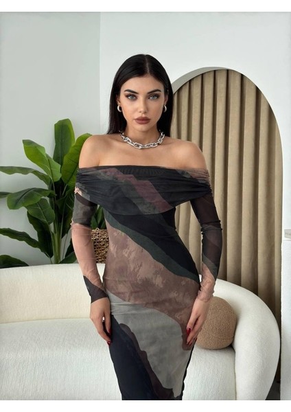 Mottisfashion Sevilla Madonna Yaka Tül Elbise