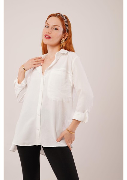 Mottisfashion Salaş Kesim Cepli Beyaz Gömlek indirimleri