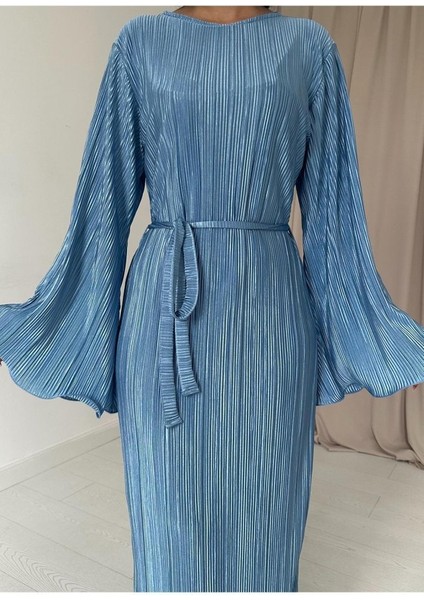 Mottisfashion Mavi Ispanyol Kol Piliseli Elbise modelleri