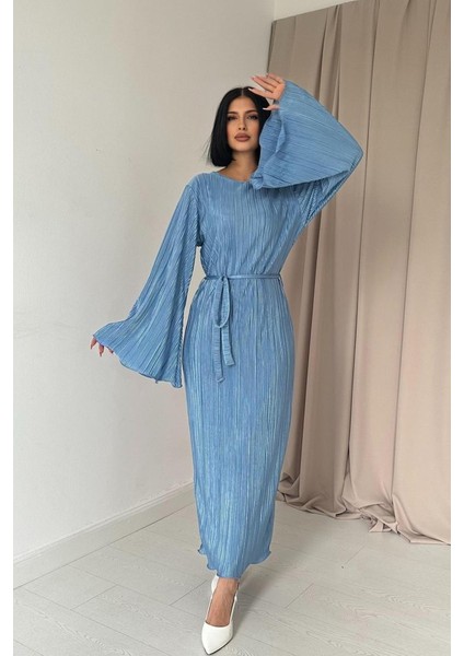 Mottisfashion Mavi Ispanyol Kol Piliseli Elbise indirimleri