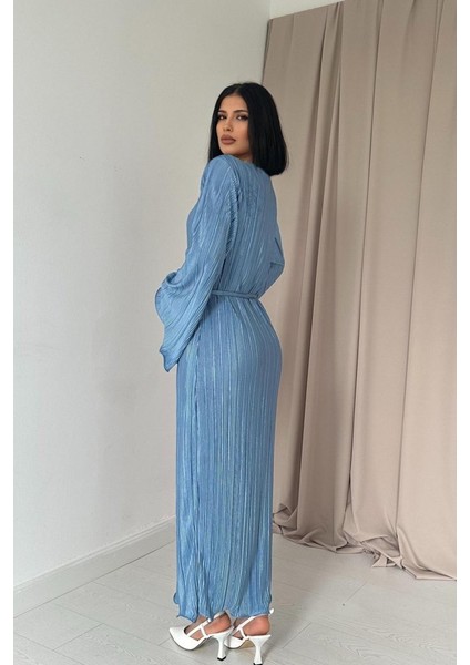 Mottisfashion Mavi Ispanyol Kol Piliseli Elbise