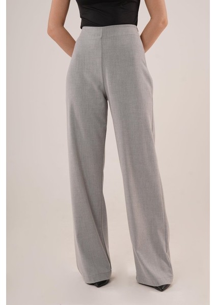 Mottisfashion Bol Paça Yandan Fermuarlı Gri Kumaş Pantolon