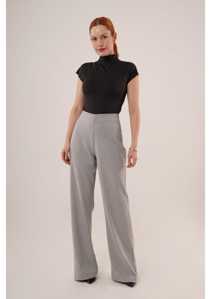 Mottisfashion Bol Paça Yandan Fermuarlı Gri Kumaş Pantolon