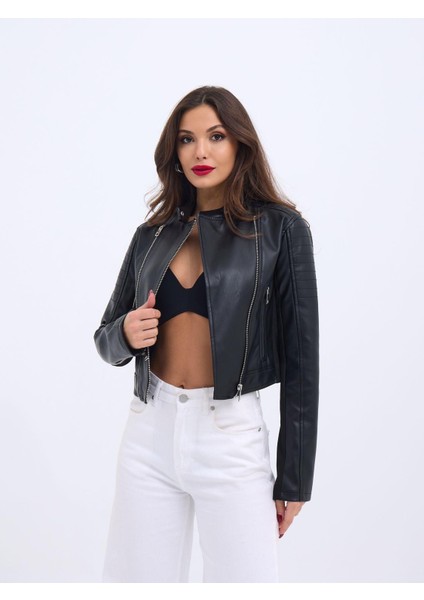 Mottisfashion 6711 Deri Ceket-Siyah