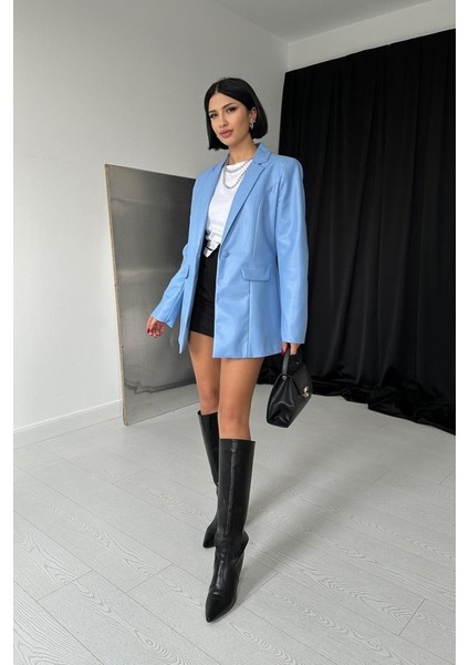 Mottisfashion Mavi Düğmeli Deri Ceket