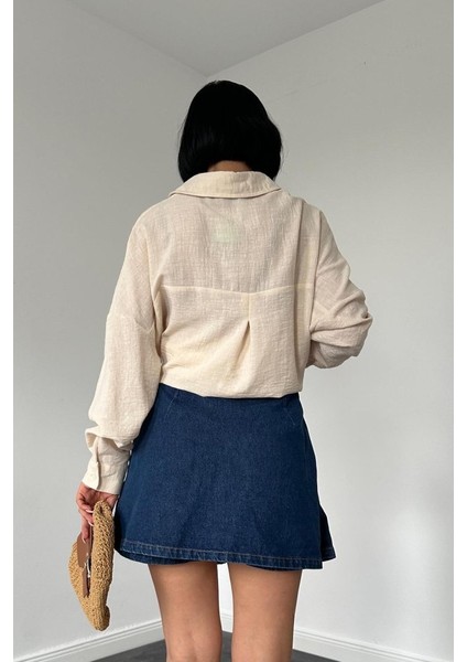 Mottisfashion Krem Taş Işlemeli Gömlek