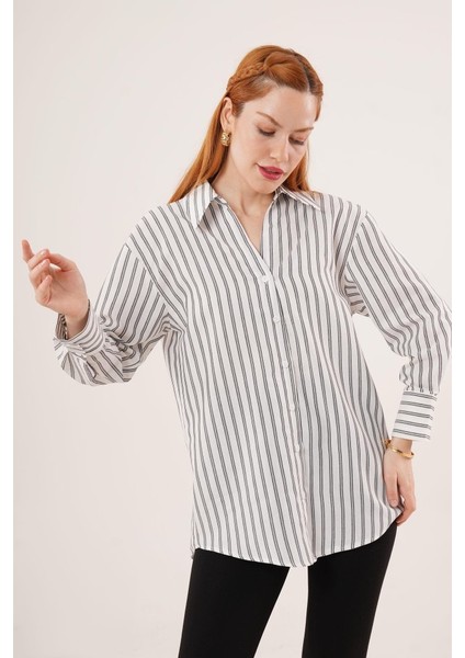 Mottisfashion Çift Çizgi Geçişli Düğmeli Gri Gömlek fiyatları