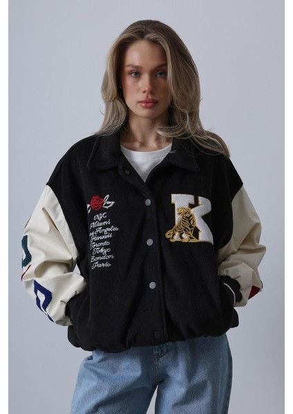 Mottisfashion Kaşe Biker Ceket - Siyah