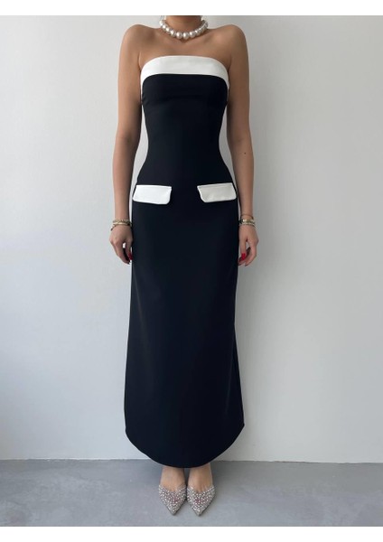 Mottisfashion Cep Detaylı Straplez Elbise
