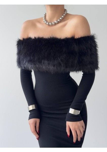 Mottisfashion Bestia Straplez Tüy Detaylı Elbise