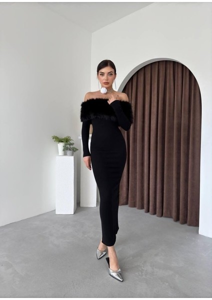 Mottisfashion Bestia Straplez Tüy Detaylı Elbise