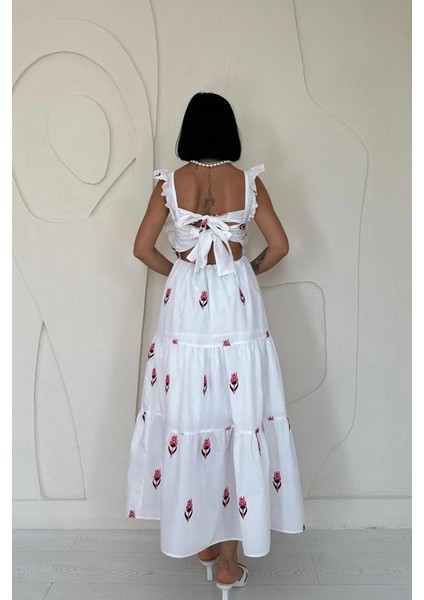 Mottisfashion Fuşya Sıfır Kol Fırfırlı Elbise fırsatları