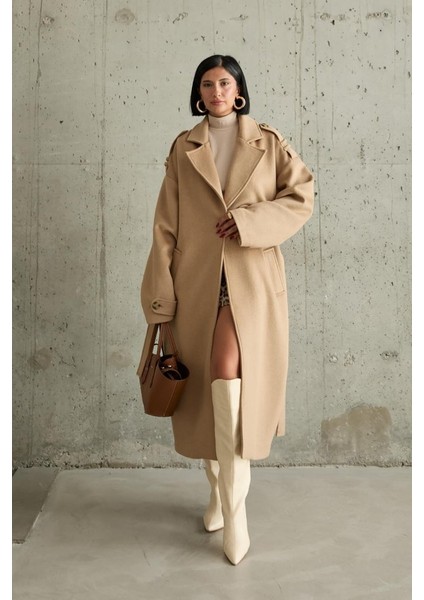 Mottisfashion Camel Uzun Kaşe Kemerli Kaban fırsatları