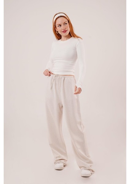 Mottisfashion Cepli Bağlama Detaylı Keten Ekru Pantolon
