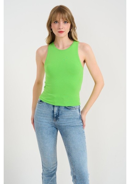 Mottisfashion Örme Bisiklet Yaka Atlet - Yeşil