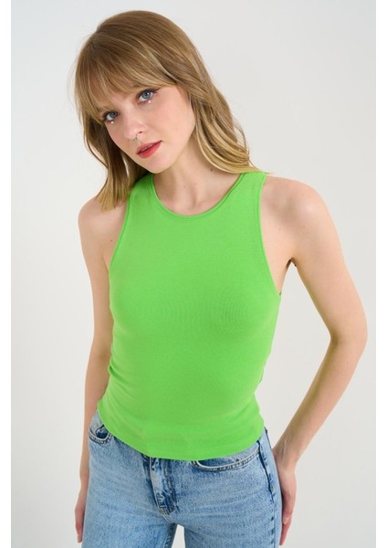 Mottisfashion Örme Bisiklet Yaka Atlet - Yeşil