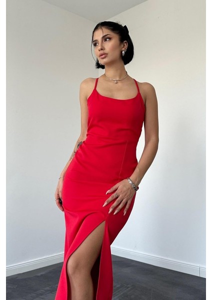 Mottisfashion Kırmızı Sırt Dekolteli Elbise fiyatları