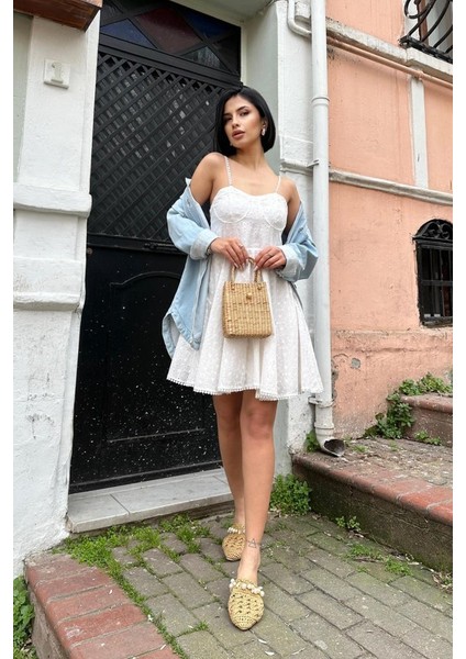 Mottisfashion Beyaz Askılı Fisto Mini Elbise modelleri