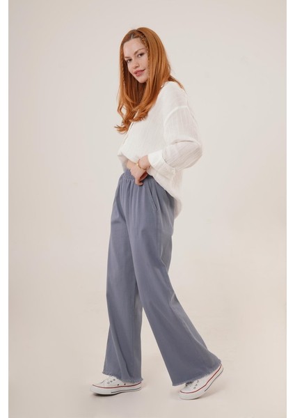 Mottisfashion Bel Lastikli Paça Detaylı Cepli Indigo Pantolon