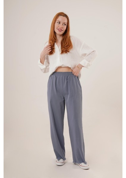 Mottisfashion Bel Lastikli Paça Detaylı Cepli Indigo Pantolon modelleri