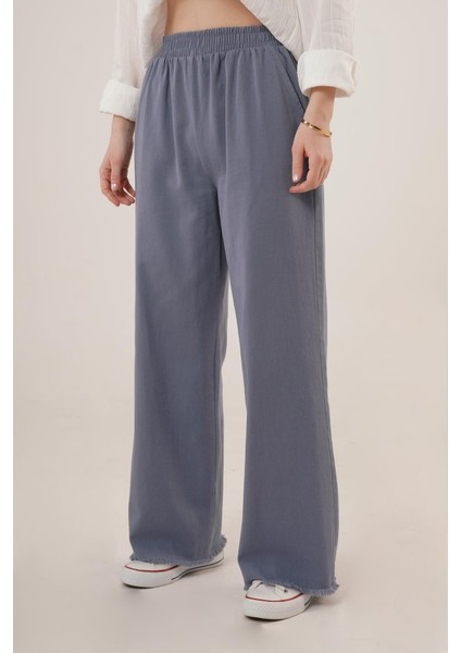 Mottisfashion Bel Lastikli Paça Detaylı Cepli Indigo Pantolon