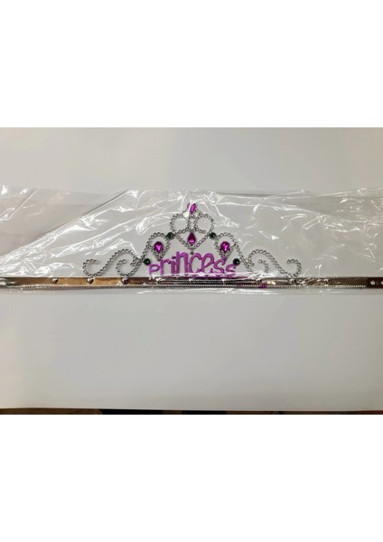 Gümüş Renk Prenses Yazılı Parti Tacı 60 cm fiyatları