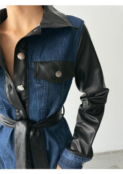 Mottisfashion Kot Elbise Uzun Önden Düğmeli - Mavi fırsatları