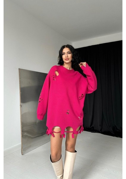 Mottisfashion Fuşya Lazer Kesim Bluz