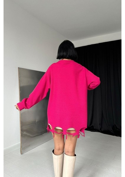Mottisfashion Fuşya Lazer Kesim Bluz