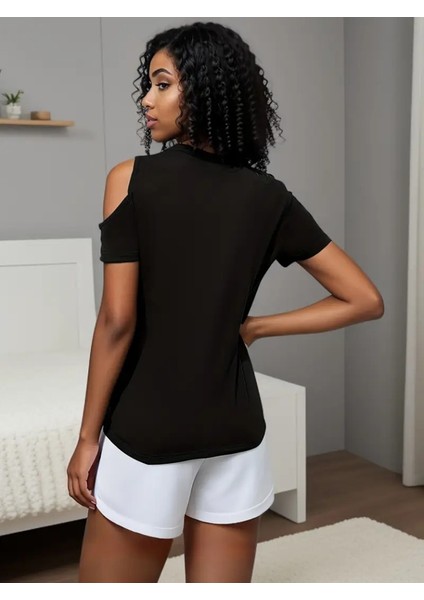 Mottisfashion Kadın Kısa Kollu Tek Omuzu Açık Damla Detaylı Viskon Bluz fırsatları