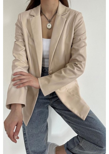 Mottisfashion Bej Düğmeli Deri Ceket fiyatları