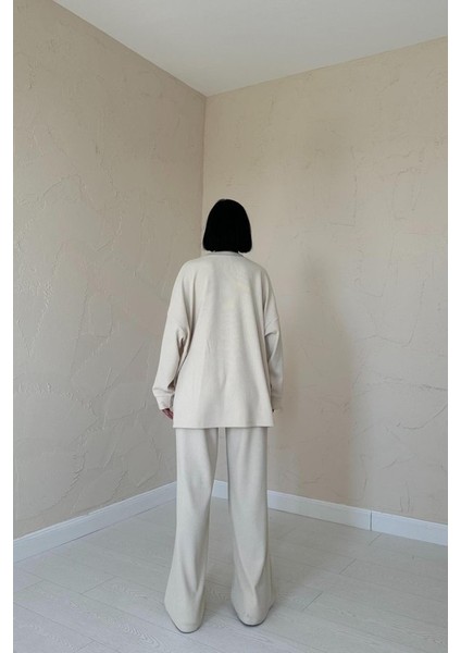 Mottisfashion Bej Klasik Fitilli Kazak ve Pantolon Takım fırsatları