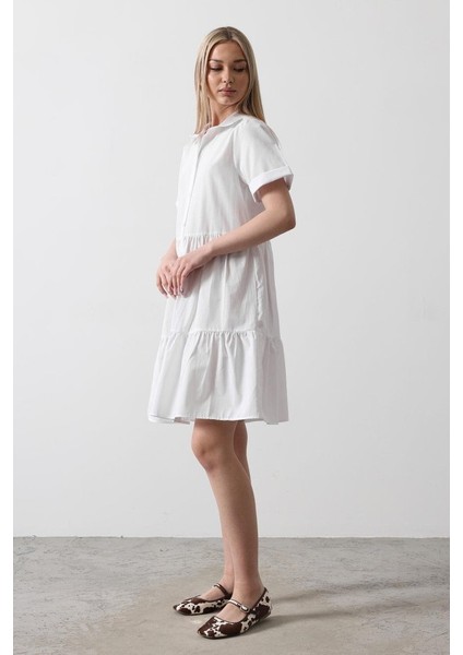 Mottisfashion Kısa Kol Düğmeli Elbise - Beyaz