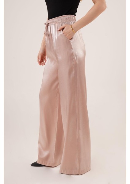 Mottisfashion Parlak Görünümlü Cepli Bej Bol Paça Pantolon fiyatları