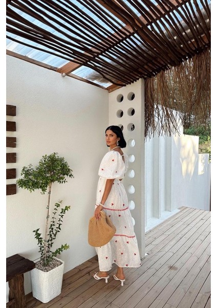 Mottisfashion Nar Çiçeği Dantel Detaylı Brode Elbise modelleri