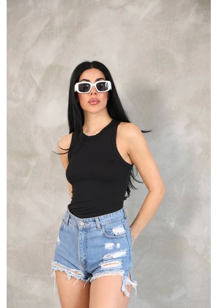 Mottisfashion Kolsuz Badi Bluz - Siyah