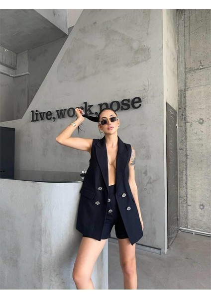 Mottisfashion Keten Yelek - Şort Takım - Siyah fiyatları