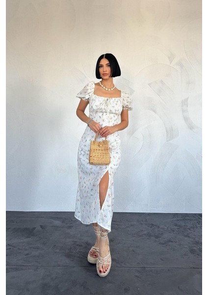 Mottisfashion Lila Çiçekli Yazlık Elbise
