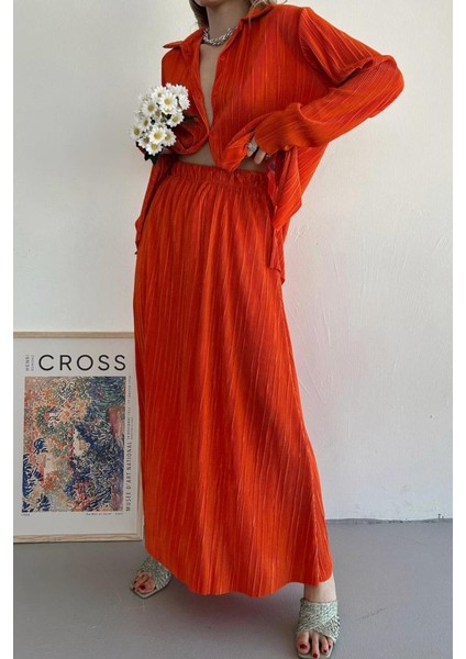 Mottisfashion Oranj Fitilli Gömlek ve Uzun Etek Takım fiyatları